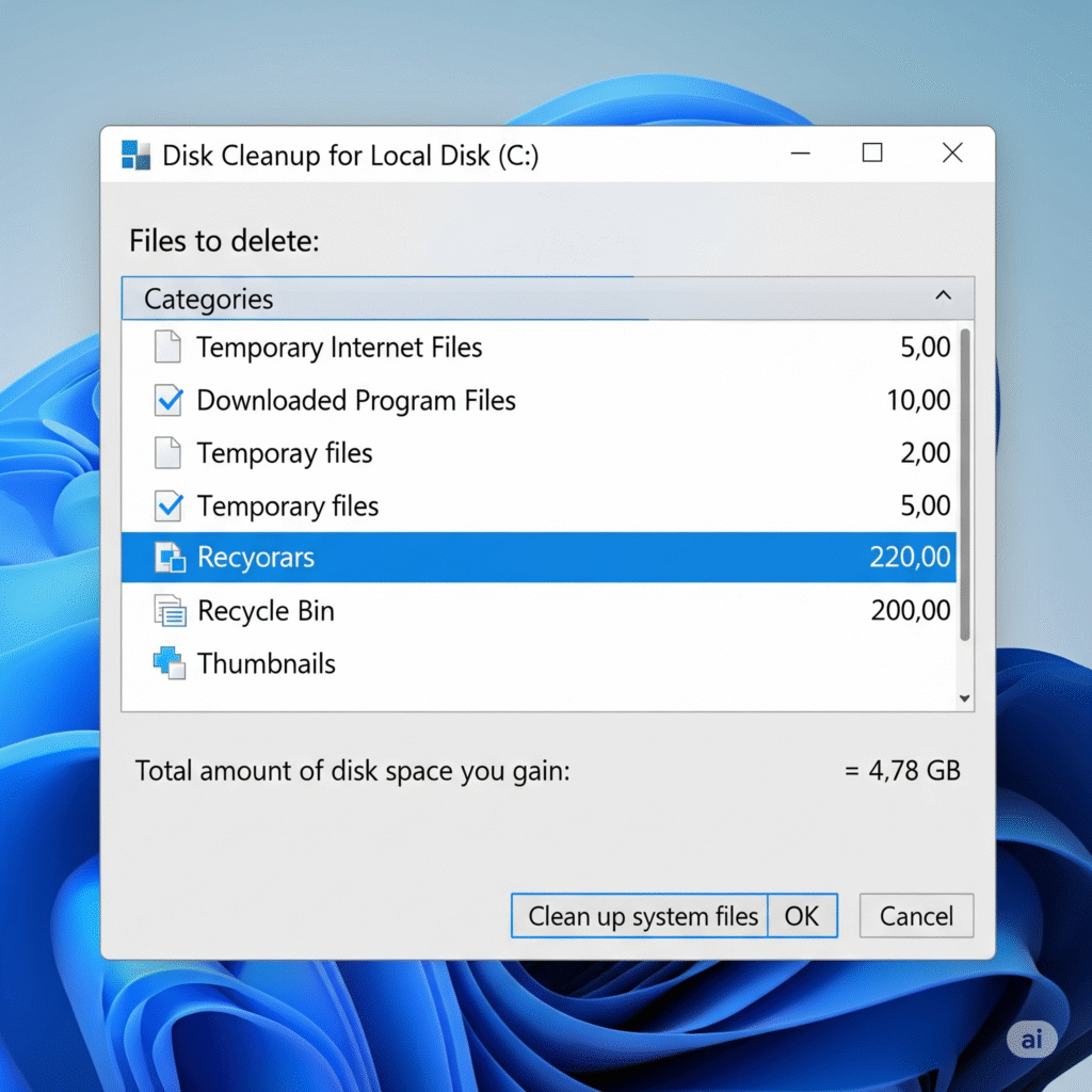 Proses Disk Cleanup di Windows untuk atasi laptop lemot