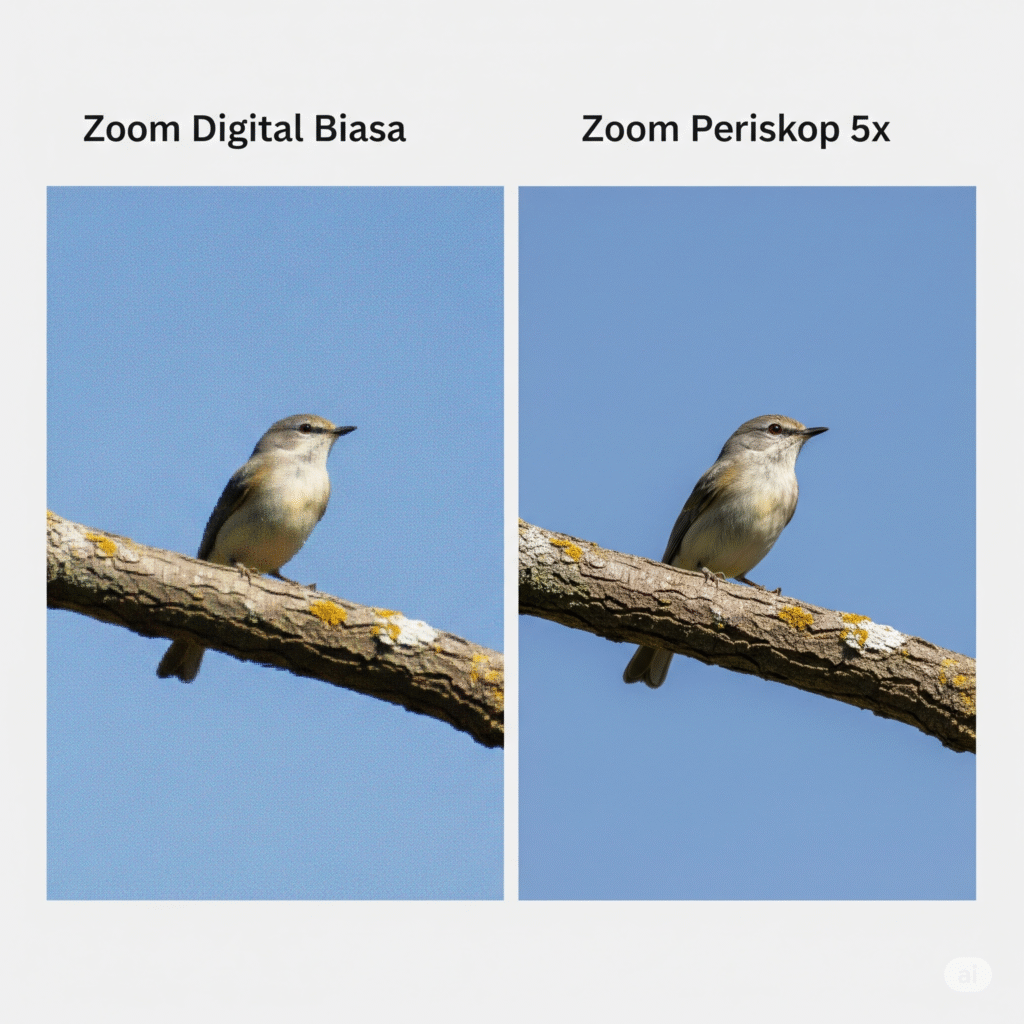Perbandingan zoom optik tajam dari bocoran iPhone 17 dengan zoom digital biasa yang pecah