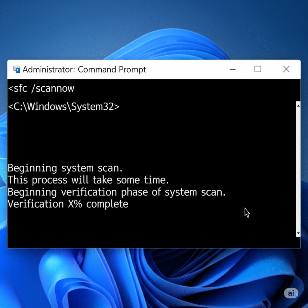 Menggunakan perintah sfc /scannow di Command Prompt untuk memperbaiki file sistem Windows penyebab blue screen.